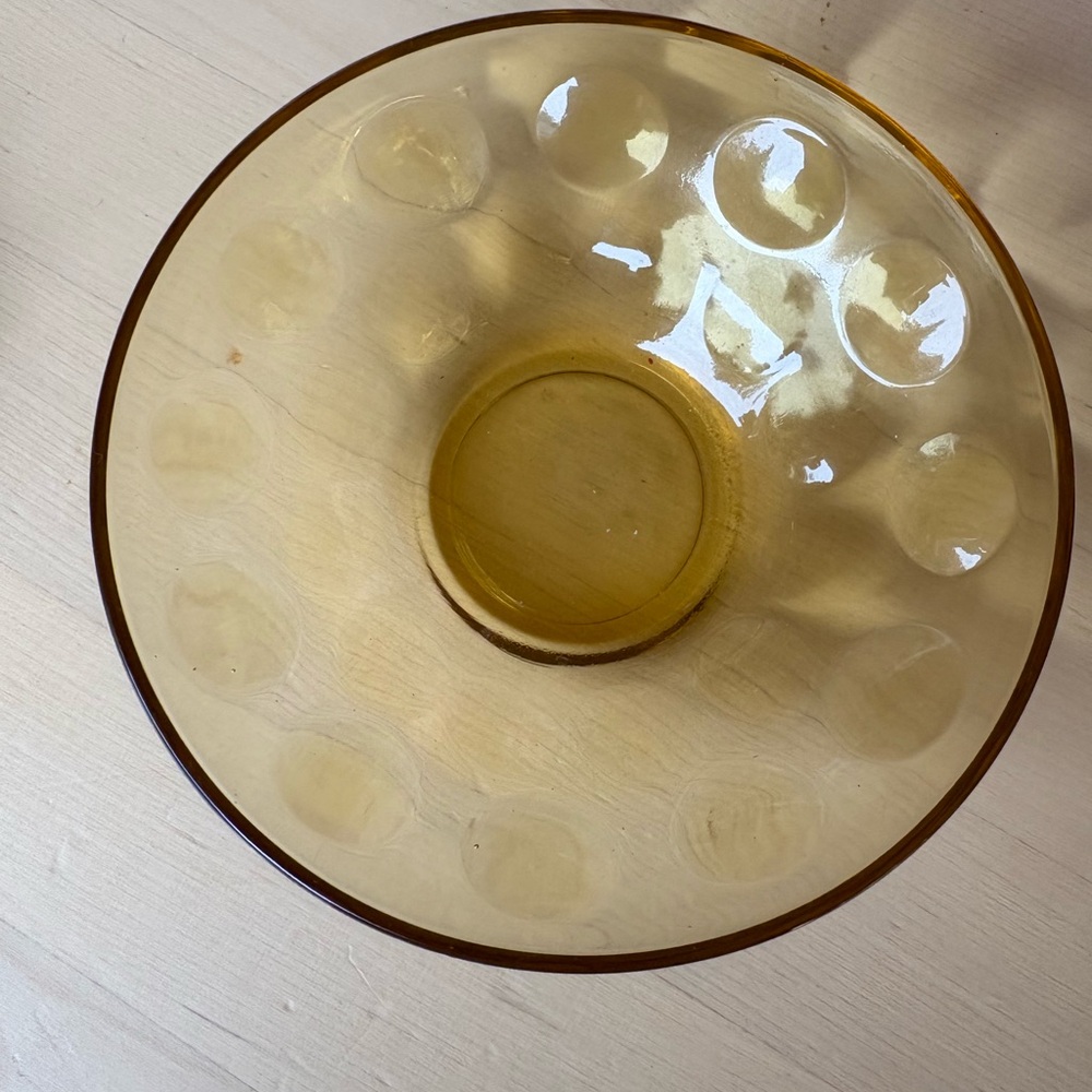 Vintage Hazel Atlas Glass Co Amber ELDORADO DOT Pattern Glass Serving Bowl; 9" - Picture 2 of 4